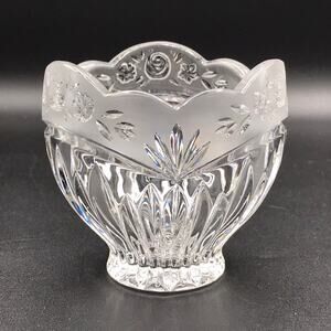 Vintage Bleikristall Crystal Trinket Dish Vase West Germany 4" Tall Frosted Trim